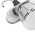 Straight Up Barista Quality 100 Ml Stainless Steel Moka Pot Espresso Maker close-up of metallic spout and handle.