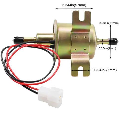 12V Inline Fuel Pump For Lawn Mower And More Low Pressure Transfer Pump Two Point Five PSI 30 GPH Universal Fit, side view