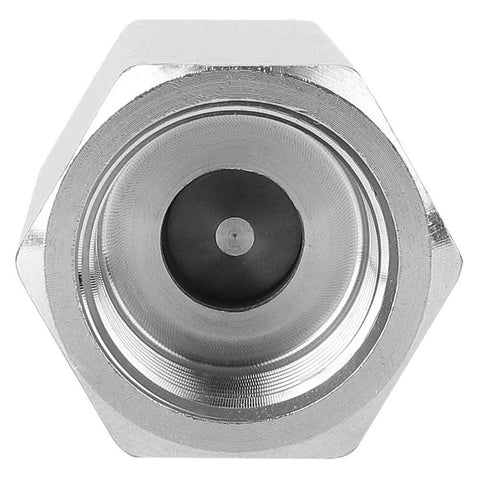 Front view of stainless steel hex air check valve with 1/4 inch BSPP female thread.