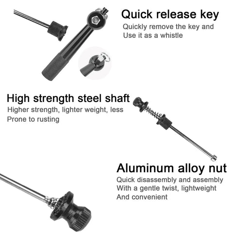 Bike Quick Release Skewer Set Black Anti Theft Locking Skewers Aluminum Alloy For Road Bike Wheels showing parts and features