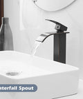 Vessel Sink Faucet Modern Waterfall In Oil Rubbed Bronze For Single Hole Install One Handle Vanity Bath Tap With Pop Up Drain No Overflow Easy Install Durable Brass Construction And Elegant Matte Finish.