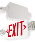 Compact Combo Exit Sign With Emergency Lights Red LED, White Housing, 120/277VAC Hardwired With Battery Backup, UL 924 Listed