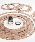 Front view of Bell & Gossett 180011 seal kit with brown cork gaskets in multiple sizes and black seals