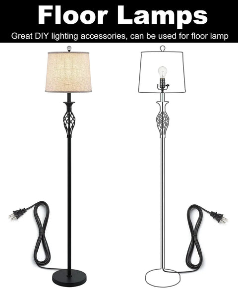 Floor lamps with Black Lamp Wiring Kit For DIY Repairs 12 Ft Lamp Cord Replacement With 3 Way Socket Harp Base for makeovers