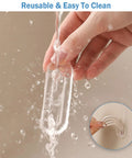 Four Pack Clear PU Self Adhesive Recessed Finger Pulls shown being rinsed, highlighting waterproof and easy-to-clean features.