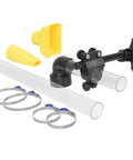 Top Shelf Pro Grade Universal Drill Press Dust Collector With Multi Axis Adjustable Hose Mount components including hose, nozzles, and clamps.