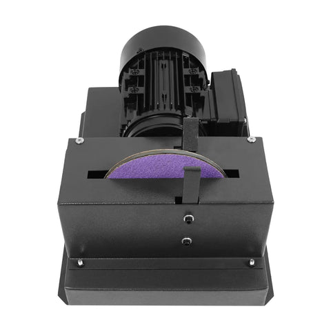 Heavy Duty Bench Mount Lawn Mower Blade Sharpener with Seven Inch Ceramic Grinding Wheel and 500W Motor.