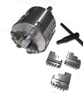 4 Inch 3 Jaw Lathe Chuck With MT3 Shank Non Rotating For CNC And Heavy Duty Benchtop Machines, with external jaws and T-handle.