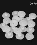 Image showing twenty pieces plastic gear set with 28 teeth double gears for RC cars and DIY robots reduction gear with point five module.