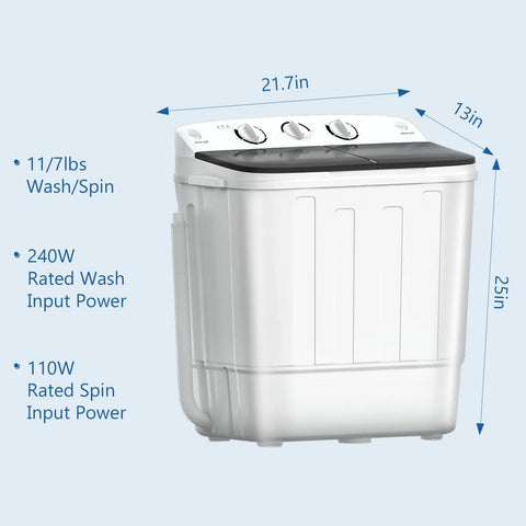 Compact Portable Washing Machine Featuring Heavy Duty Motor And Rapid Clean Cycle With Free Drying Rack Ten Sturdy Hangers Skips Laundromat Grind For Fresh Threads Daily dimensions and specifications.