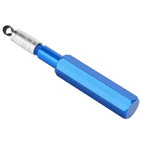 Flooring Trimming Skiving Knife For Floor Welding And Prep, blue aluminum alloy handle with skiving blade, close-up view.