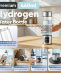 On The Go Hydrogen Water Bottle With SPE-PEM Electrolysis, Up To 6000 PPB In Minutes, 460ml Borosilicate Glass on kitchen counter