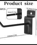 10 Pack 6 Inch Heavy Duty Slat Wall Hooks for Garage Organization Easy No Tool Installation J Shaped Utility Hangers diagram