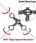 100 Piece Drift Team Approved Three Way Fishing Swivels Black Nickel Stainless Steel T Shape Connectors showing 360° rotation gear.
