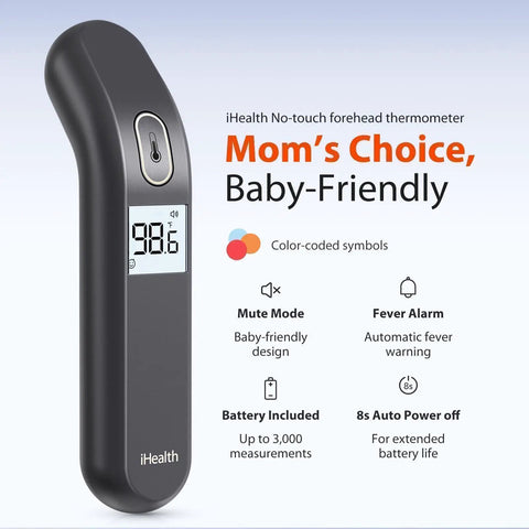 No Contact Forehead Thermometer For Adults And Kids With Color Coded Alerts And Silent Mode 1 Second Fever Readings Portable For Home And Travel Accurate Sensor Delivers Quick Hygienic Temperature Checks. Black no-touch forehead thermometer with LCD display