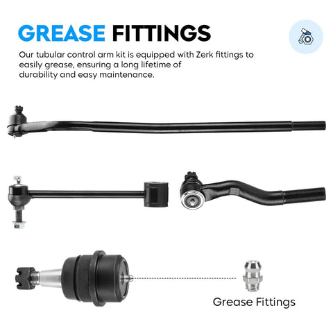 Jeep Wrangler Front And Rear End Link Kit For 2007 To 2017 Wrangler JK 2018 With Stabilizer Sway Bar And Upper And Lower Ball Joints, Driver And Passenger Side, DS300005 ES3624 ES800594 ES800593 with grease fittings