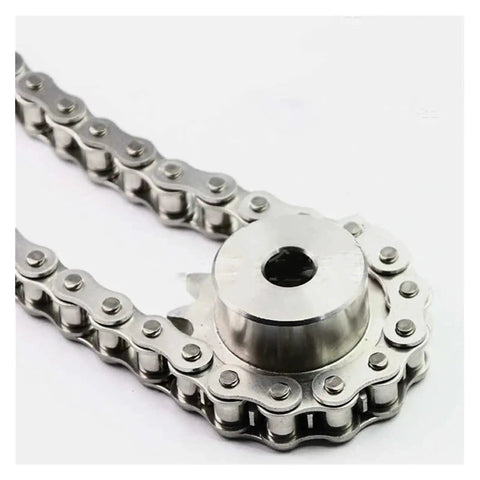 Top Tier Stainless Steel Roller Chain Compatible With 06B, 08A, 08B, And 10A Sprockets, featuring a polished surface for smooth runs.