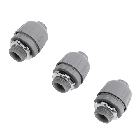 Three Twenty Pack 12 Inch Npt Liquid Tight Conduit Connectors Made From Heavy Duty Nylon, designed for secure wiring.