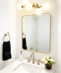 Five Light Bathroom Vanity Light Fixture With Milk Glass Globes In Brass Finish For A Slick Mid Century Modern Look