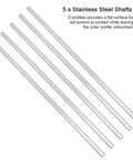Heavy Duty Badass Stainless Steel D Shaft Motor Coupler Compatible With FRC FTC VEX Robotics 5 Pack 3.9 By 0.2 Inch showing five stainless steel shafts.