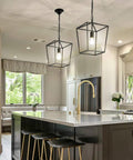 Modern kitchen with pendant lights featuring 60W Equivalent E26 LED Filament Light Bulbs A19 Not Dimmable Daylight White 4000K With Classic Clear Glass