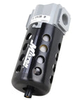 Half Inch NPT Filter For Compressed Air Upstream From Regulators, black casing, side view, auto drain visible