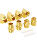 GASHER 8-pack brass 1/4 in NPT pipe fittings: hex nipples, hex couplings, and 90-degree street elbows for air hoses