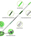 62 Inch Car Wash Brush Set With Long Handle And Chenille Microfiber Mitt Kit For Easy Detailing, showing pole parts and green brush head