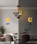 Five Light Geometric Rustic Farmhouse Pendant Light for Dining Room, Entryway and Kitchen Island, on and off display in room