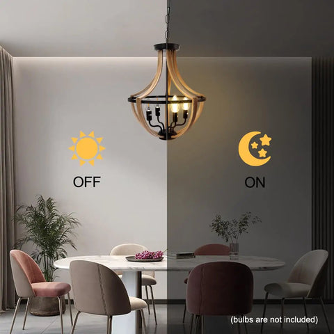 Five Light Geometric Rustic Farmhouse Pendant Light for Dining Room, Entryway and Kitchen Island, on and off display in room