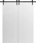 Double Sliding Barn Door Set 84 By 96 Inches Painted White With 13 Ft Black Rail Track Kit Includes Two Solid Panel Interior Doors