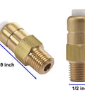 Brass thermal release valve for pressure washer pump, 1/4 in NPT, 2-pack; side and front views