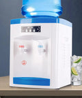 Hot And Cold Water Desktop Dispenser For 1.3 To 5 Gallon Jugs Top Loading Countertop Cooler On wooden table