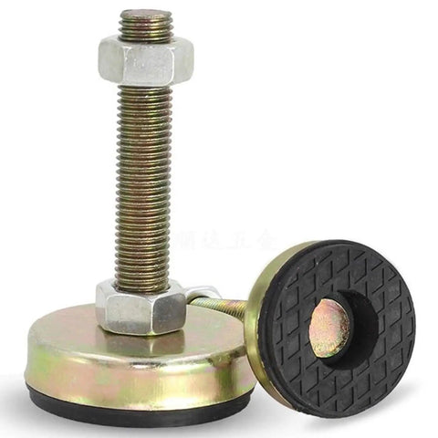 Heavy Duty Adjustable Leveling Feet For Heavy Furniture And Garage Equipment 4 Pack with threaded stems and rubber bases.