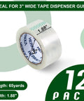 Heavy Duty Clear Packing Tape For Shipping And Moving, 12 Rolls Of Thick, 1.88 Inch Wide, Ideal For 3" Dispenser, 65 Yards Per Roll