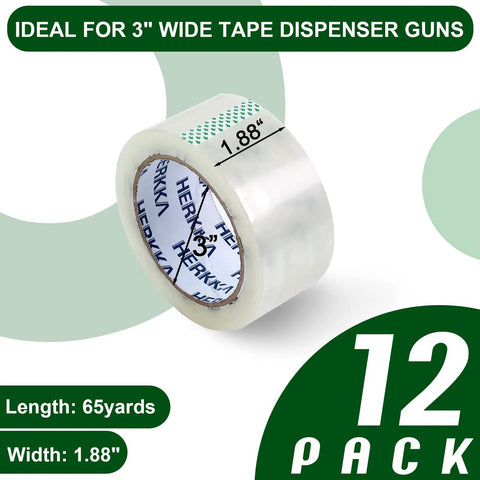 Heavy Duty Clear Packing Tape For Shipping And Moving, 12 Rolls Of Thick, 1.88 Inch Wide, Ideal For 3" Dispenser, 65 Yards Per Roll