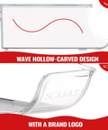 Close-up of Two Pack Stackable Refrigerator Can Organizer With Lids Holds 10 Cans Each showing wave design and logo
