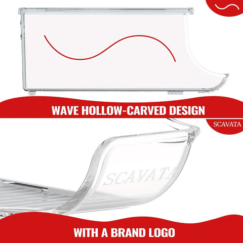 Close-up of Two Pack Stackable Refrigerator Can Organizer With Lids Holds 10 Cans Each showing wave design and logo