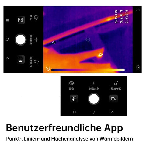 Grab And Go Portable Android Type C Thermal Camera 128 By 96 IR Resolution With Plug And Play Home Inspection Ready For HVAC Auto And Pet Detection Clear Thermal Imaging And Real Time Temperature Readouts, app screen view