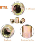 M10 Rivet Nuts Kit 100 Pcs Zinc Plated Carbon Steel Flat Head Threaded Inserts detail view showing deep thread and smooth surface.