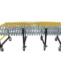 Flexible Portable Conveyor Featuring Abs Rollers Adjustable 47 To 177 Inch Telescopic Gravity Belt with yellow rollers and black frame.