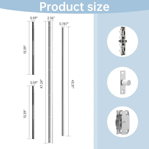 Heavy Duty Hidden Sliding Barn Door Hardware And Track For 30 To 47 Inch Doors, product size diagram with track and components.