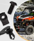 Heavy Duty U Type Nut And Screw Kit For UTV ATV And Snowmobile Featuring Rock Solid Nylon Rivets close-up of screw and clips for fasteners.