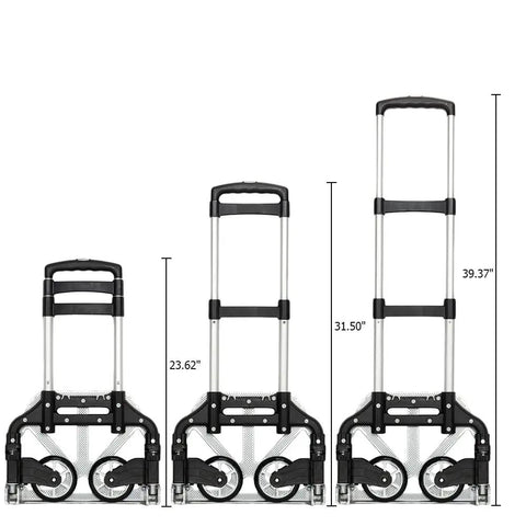 Three stages of Folding Hand Truck Dolly for Moving and Shopping Aluminum Portable Collapsible Cart with adjustable telescoping handle.