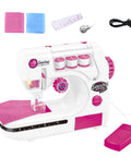Kids Sewing Machine Toy With Realistic Pedal And Needle Threading For Needlework Practice, featuring threads and fabric.