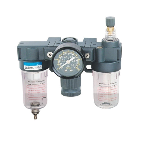 Pro Grade Air Filter Regulator Lubricator FRL Unit With Auto Drain In One Quarter Three Eighth And One Half Inch Lines BC3000 A Type PT3 8
