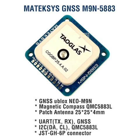 High-Precision GNSS and Magnetic Compass Module for RC Drones and FPV Racing, Multi-Constellation NEO-M9N Receiver with QMC5883L Sensor