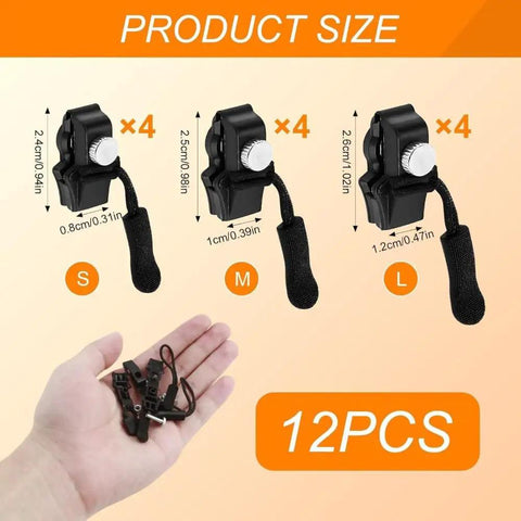 12 Piece Zipper Repair Kit With Three Size Replacement Pulls For Quick No-Sew Fix On Jackets, Luggage And Bags - Detachable Zip Heads