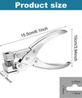 Heavy Duty T Slot Hole Punch Handheld Cutter For Tags Badges And ID Cards, silver zinc alloy, product dimensions shown