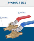 Ten Pack One Half Inch PEX Shut Off Valves Brass Ball Valves With One Quarter Inch Turn Full Port For Hot And Cold Water Red And Blue Color Coded Stop Valves displayed
